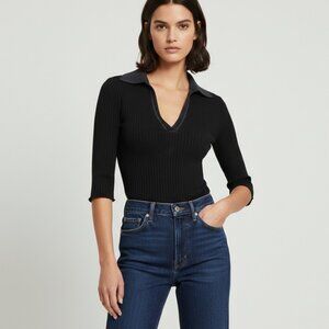 Cotton Citizen Ibiza Short Sleeve Polo XS Vintage Black Ribbed Knit NWT $150